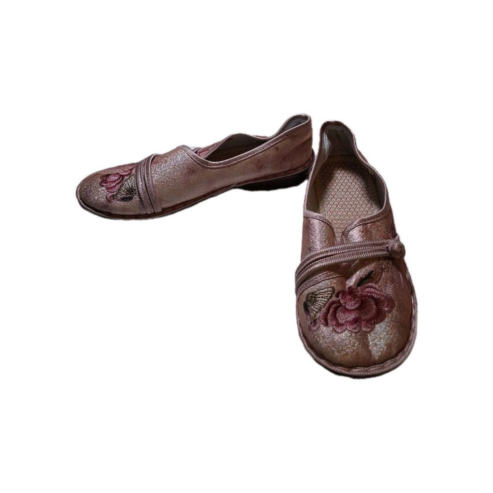 Asian Floral Pink Shoes Womens Sz 8 Sparkle Flats Coqutte Kawaii Balletcore Soft